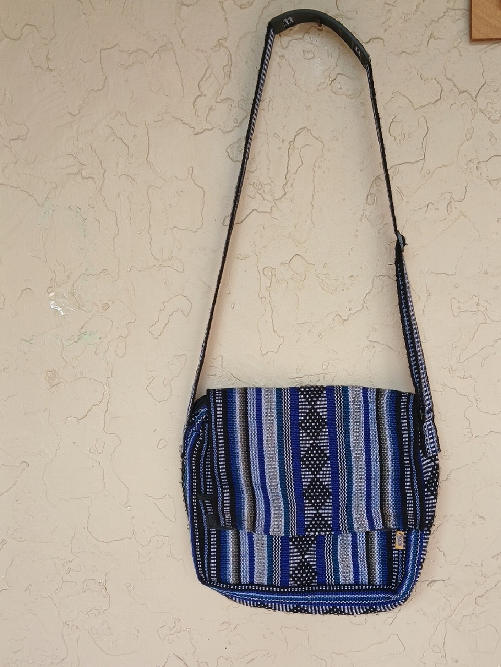 Blue Striped Woven Crossbody Bag - Handwoven Boho Style